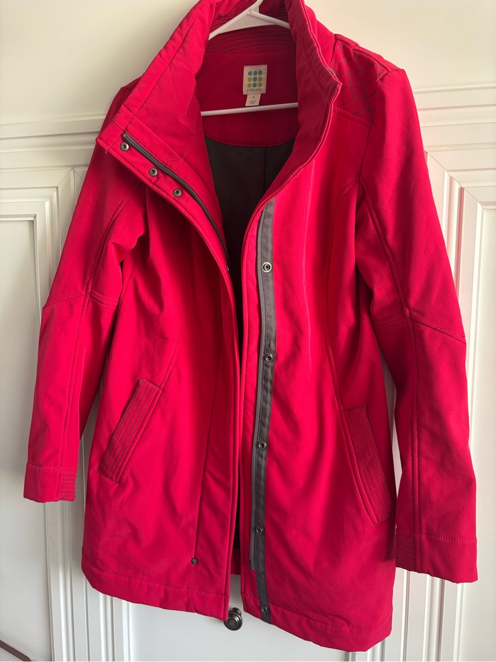 Title nine excellent small Women's Red Softshell Coat  lined zip and button